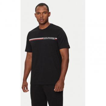 T-shirt Tommy Hilfiger Nera con strisce Laterali Regular Fit