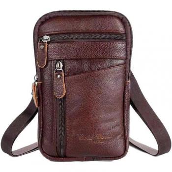 Bolso bandolera de cuero para hombre, multiusos, con cremallera, S9N1