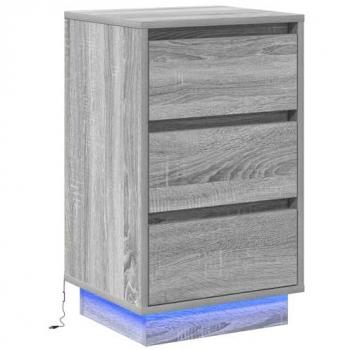 Table de nuit en bois d'ingénierie avec LED grise 39x34,5x65 cm