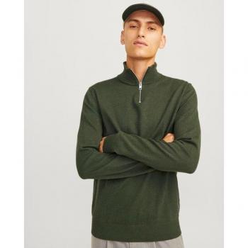 Jack & Jones Pullover mit halbem Reißverschluss, Herren, Gr. M, unifarben, Kombu Grün