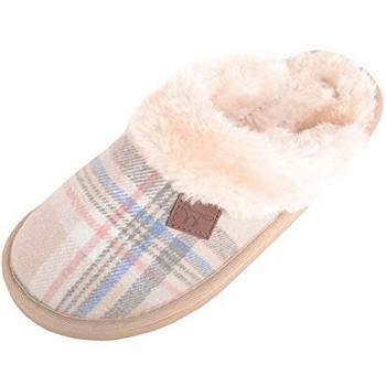 Traditional Tartan Checked Faux Fur Mule Slippers – Easy Slip-On, Open Back