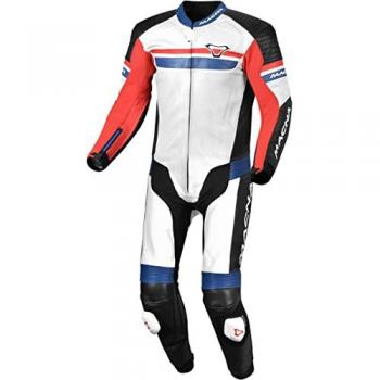Macna Diabro perforierte 1-Teiler Motorrad Lederkombi Schwarz Weiss Rot Größe 56 für Herren