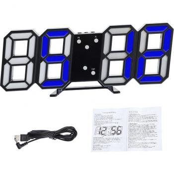 3D LED Alarm Clock with USB and Date Display