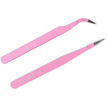 Kit de Pinzas Antiestáticas para Pestañas – 2 Unidades (Rosa)