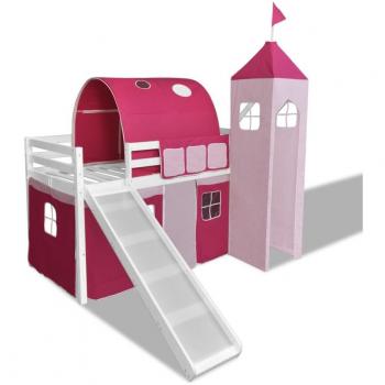 Castello letto con scivolo, scala e colori rosa