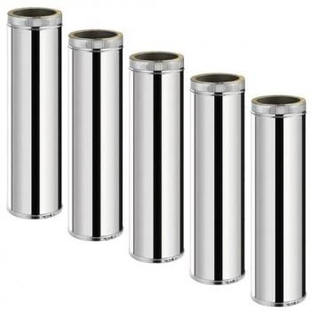 Lot de 5 conduits inox double paroi isolés polycombustibles – MonMobilierDesign – TDPI1000 – 1 m – Ø175 mm