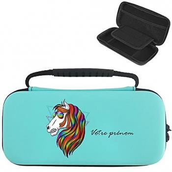 Etui Pochette Personnalisé Nintendo Switch Lite Licorne Rock and Roll Bleu Clair