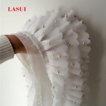 3-Meter Handmade Beaded White Chiffon Lace for Wedding Dress Cuff