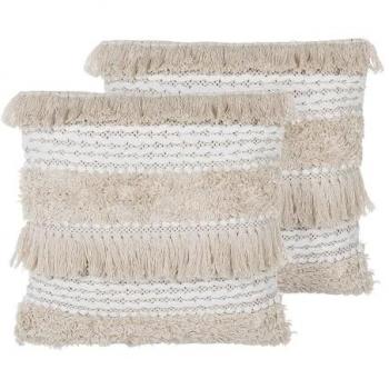 Cuscini Vintage a Righe Beige 45x45 cm – Set con Nappone