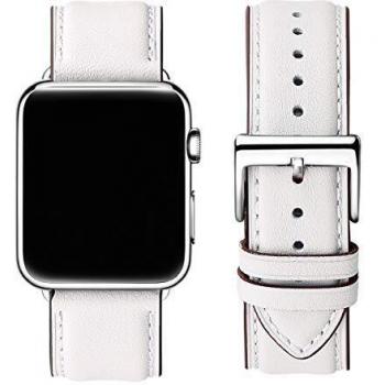 SUNFWR Sport Edition Leather Strap for Apple Watch (White&Silver, 42mm/44mm)