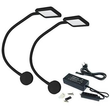 Emuca 5014917 – Schwarze quadratische Wandleuchte mit flexibler Halterung & 2 USB‑Ports – 2 Stück