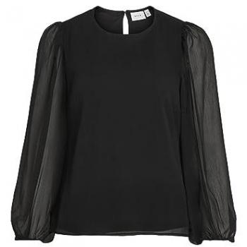 Vila Damen Bluse Falia 14084606 Schwarz Regular Fit 38 Double-Layer-Drapiert