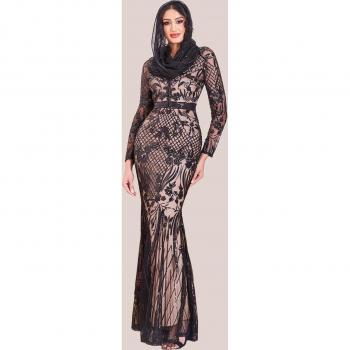 Goddiva Womens Modesty Sequin Evening Maxi Dress