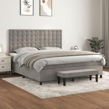 Giroletto a Molle con Materasso Grigio Chiaro 180x200cm in Velluto