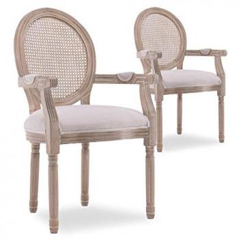 Coussinée Médaillon Louis XVI, rotin & tissu beige