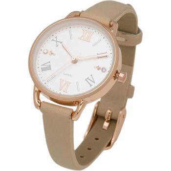 Reloj Analógico Femenino Beige con Correa de Cuero