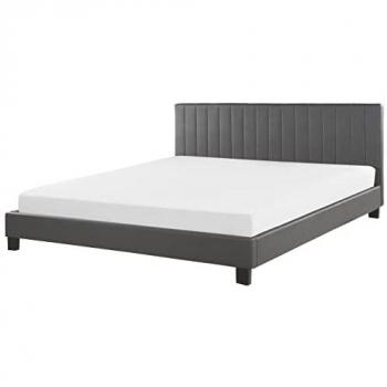 Lit double en simili-cuir gris 180 x 200 cm avec tête de lit Poitiers