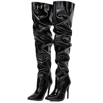 Tacones de Charol NBXXL: Botas Estiradas con Cremallera Negra