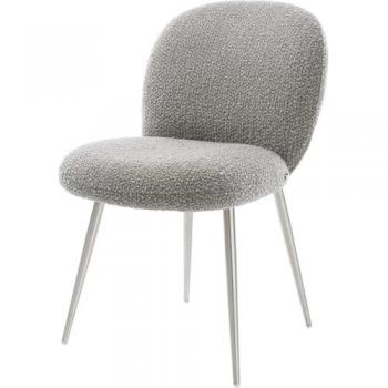 Chaise-de-salle-à-manger Nube-Flex bouclé gris argenté 4 pieds coniques acier inoxydable ressorts ensachés