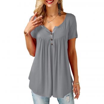 Bequemer Laden Damen Blumen Tunika Kurzarm Grau XL