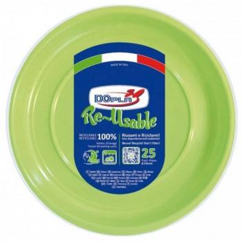 Piatti piani verde acido in polistirene h.19 mm conf. 25 pz Dopla Reusable Ø 220 mm