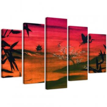 Tela quadro giapponese a 5 pezzi, luce solare 100x70 rosa