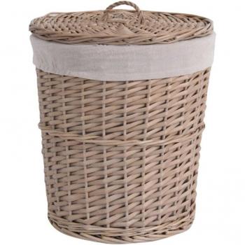 Cesta de Mimbre Reforzada con Tapa y Bolsillos Internos