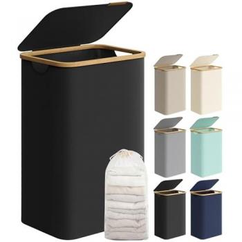 Collapsible Laundry Basket with Lid, Ink Black / 42 x 32 x 70.5 cm