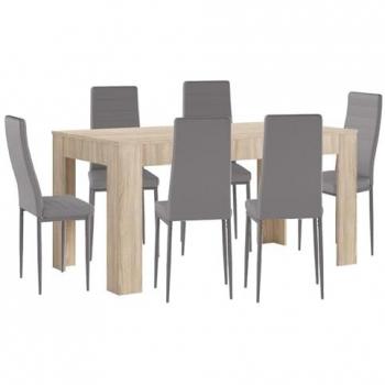 Mesa de Comedor Extensible + 6 Sillas en Polipiel/metal