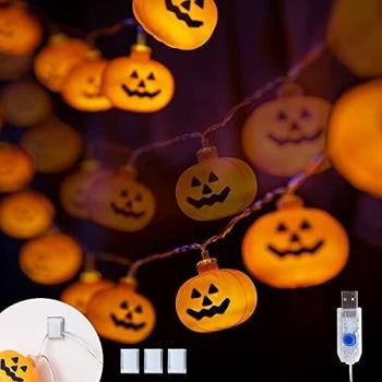 USB‑betriebene Kürbis Lichterkette 3,4 m – Halloween Party Licht