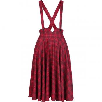 Voodoo Vixen Mid-Length Flare Skirt – Rotes Schachmuster mit abnehmbaren Spangen, 3XL für Damen