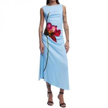 Desigual XS Viscose Long‑Sleeve Midi Dress – Ocean Blue