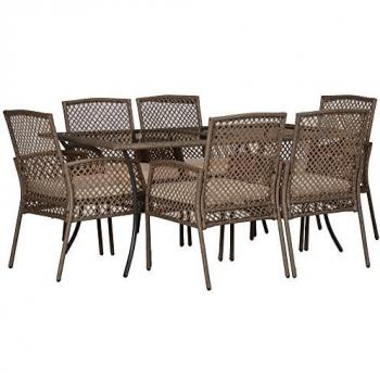 Outsunny Conjunto de Jardín de 7 Piezas Incluye Mesa de Cristal 167x101x73 cm y 6 Sillas con Cojines 56x67x89 cm Marrón Aosom España