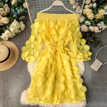 Three-Quarter Sleeve Lace Spring Dress with Floral Detail