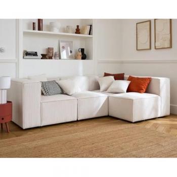 Module de canapé d'angle réversible 1 place velours côtelé beige Lisa Design