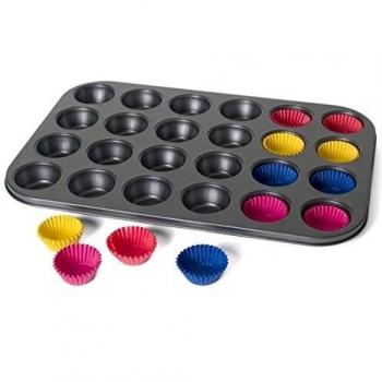 Caja de 96 cápsulas forradas y molde de silicona con 24 cavidades para cupcakes, Abedulart