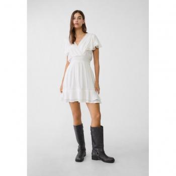 Stradivarius White Short Ruffled Dress XL