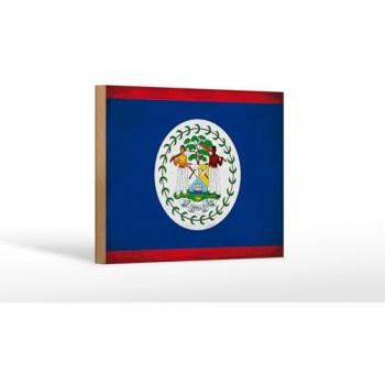 Wanddekoration: Holzschild mit Flagge Belize, 18×12 cm, Retro‑Design
