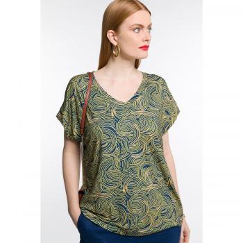 T-shirt grafica blu, scollo a V, mezze maniche, donna, taglia 48/50, viscosa