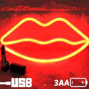 Iluminación de pared neón labios rojos