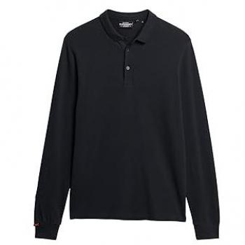 Polo a Maniche Longe Superdry Uomo Pique Cotton Eclipse Blu Scuro