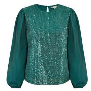 Yumi Yumi Grünes Funkelshirt mit Sheer-Handschuhen
