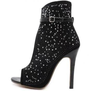 Ladies Beige Open Toe High Heels with Buckle
