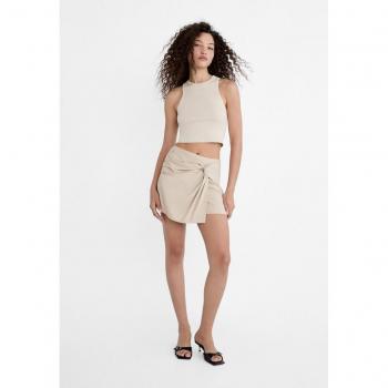 Stradivarius Linen Blend Skort with Side Tie Beige 16