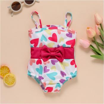 Conjunto de Playa Estampado Corazones con Lazo para Pequeñitas