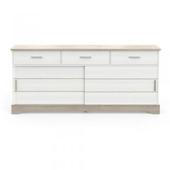 Calicosy Buffet Cottage 200 cm – 2 portes coulissantes, 3 tiroirs – Chêne Kronberg/Blanc