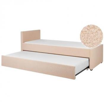 Small Single Boucle Trundle Bed Frame Peach Pink Marmande