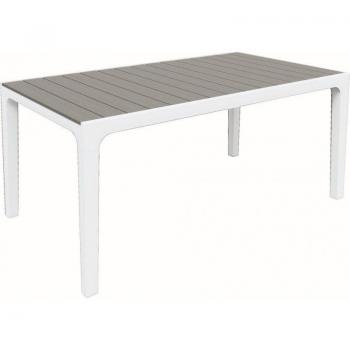 Keter Zahradní stůl Harmony bílý / světle šedý, designový plastový zahradní stůl s horní deskou v imitaci dřeva, rozměry 160x90 cm