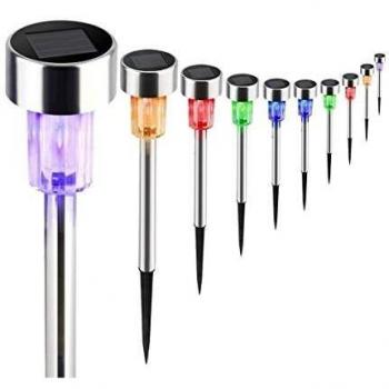 10er-SET RGB Solar-Gartenleuchte, mit Erdspieß, Edelstahl