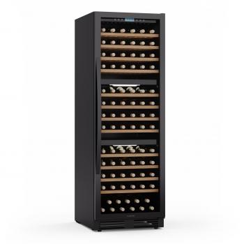 Klarstein Vinovilla Trio – Cave à vin noir, 144 bouteilles, 3 compartiments, 12 rangements, 38 dB, 413 L